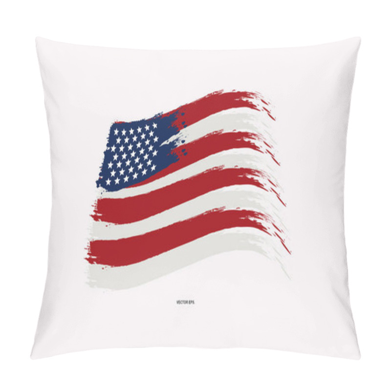 Personality  4th Of July Independence Day Poster, Banner, Flyer, Background, Template, With The Greeting, Usa Flag Waving Ribbon, Bunting Decoration, And American Famous Landmarks In The Background. Pillow Covers