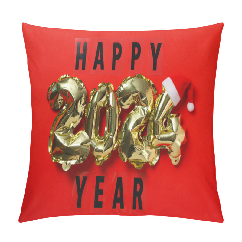 Personality  New Year 2024 With Golden Balloons On A Light Background Pillow Covers