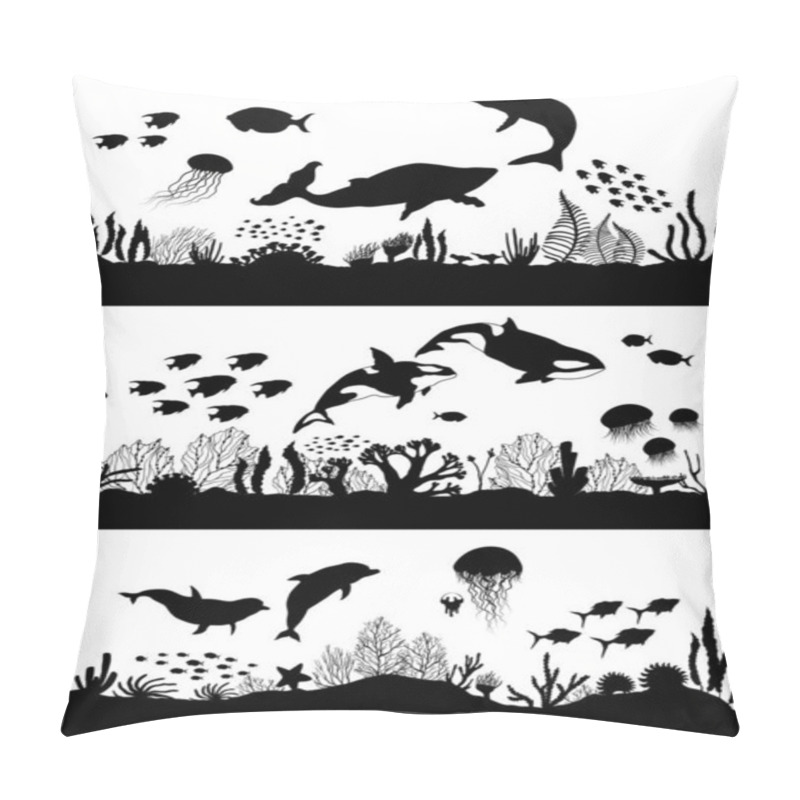 Personality  Silhouette Of Sea Coral Reef, Oceanic Animal Set. Pillow Covers