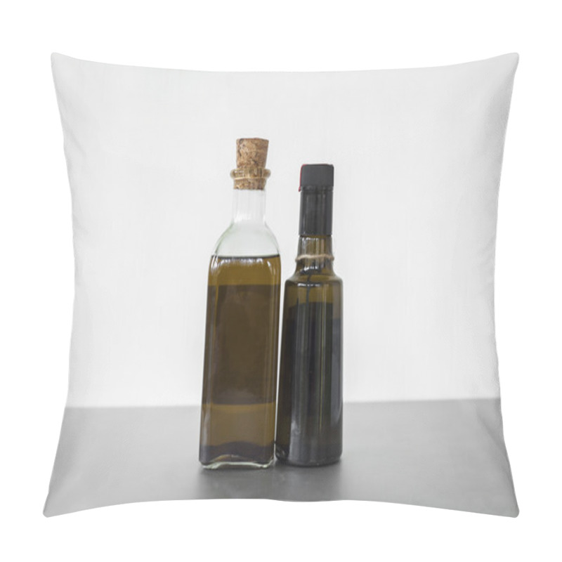 Personality  Full Shot Oil In Two Glass Containers Isolated Pillow Covers