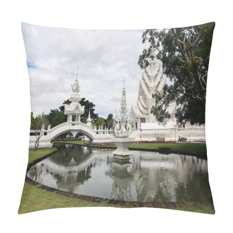 Personality  Lake With Bridge At Beautiful Traditional Thai Temple Pillow Covers