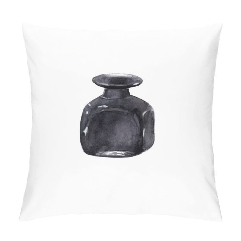 Personality  Vintage Style Black Inkwell For Fountain Pen Isolated On White Background. Watercolor Hand Drawn Old-fashioned Illustration. Pillow Covers