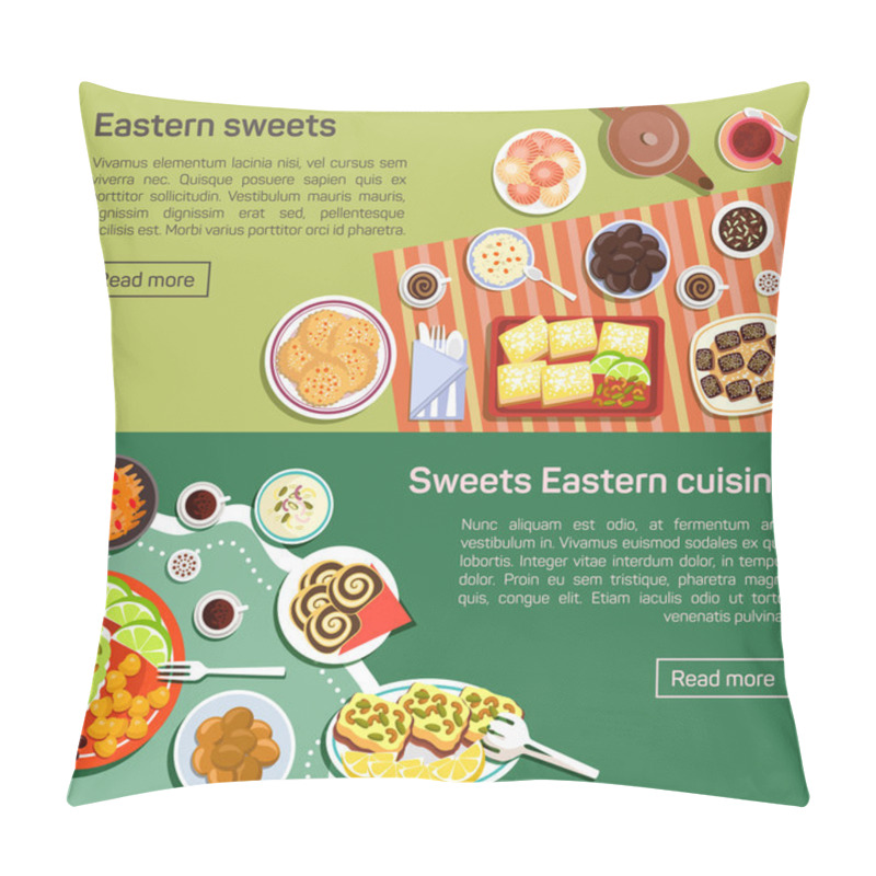 Personality  Vector Flat Illustration Of Eastern Sweets Dishes. Pillow Covers