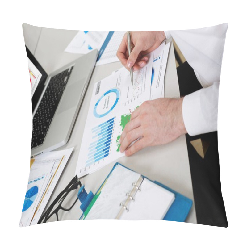 Personality  Businessman Reviewing Financial Situation Pillow Covers