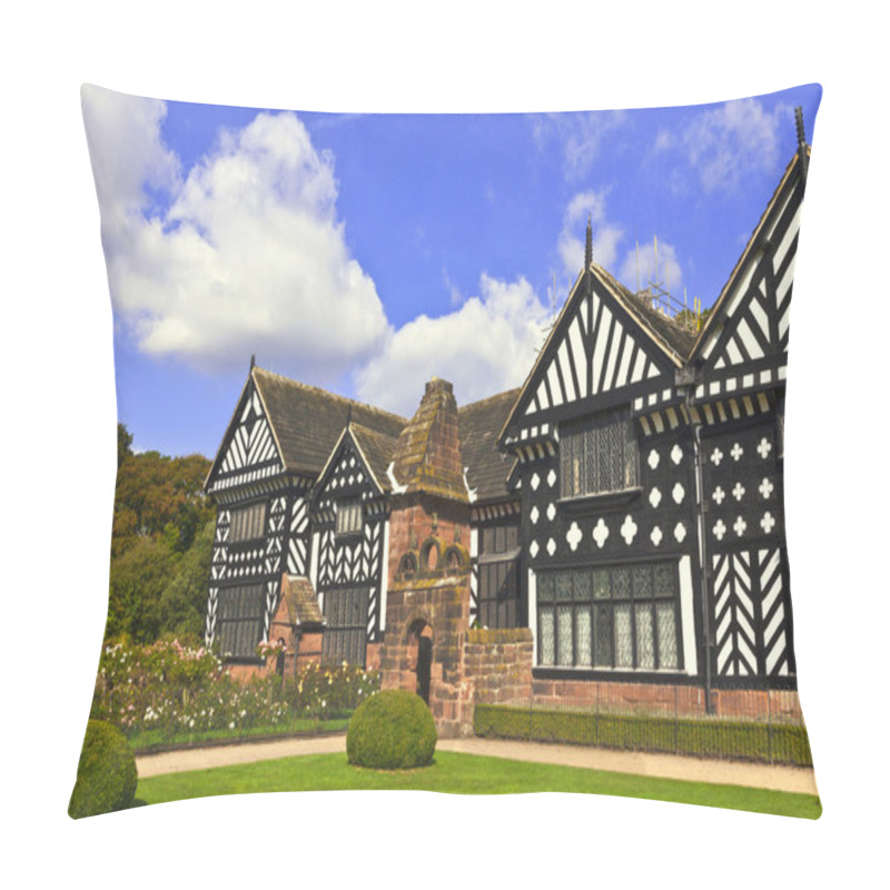 Personality  Black And White Timber Framed Medieval Mansion House And Gardens. Pillow Covers