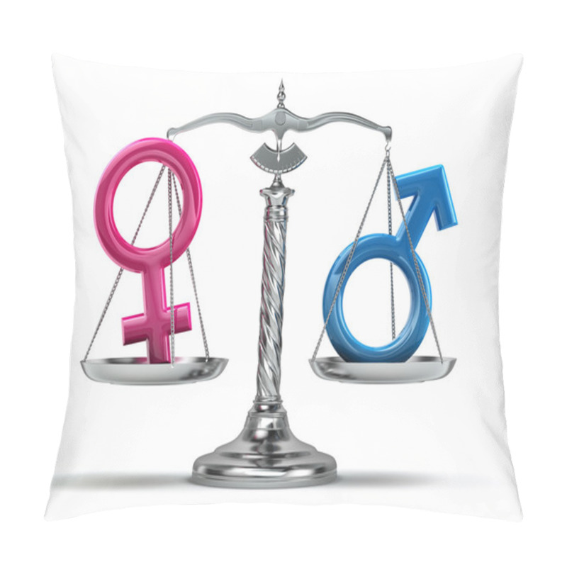 Personality  Gender Equality Concept. Male And Female Signs On The Scales Iso Pillow Covers