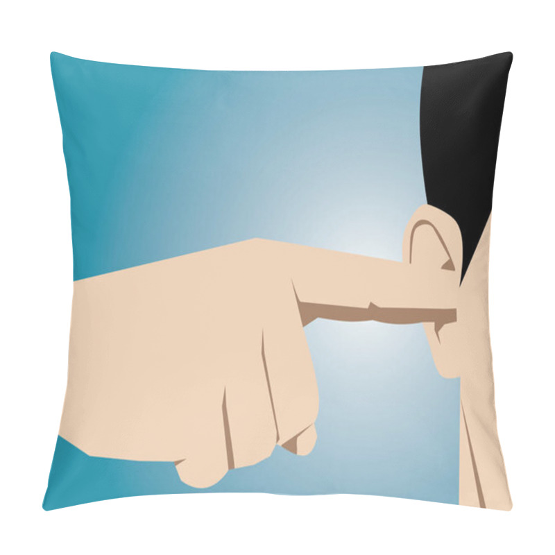 Personality  Man Clog His Ears With Fingers. Vector Flat Pillow Covers