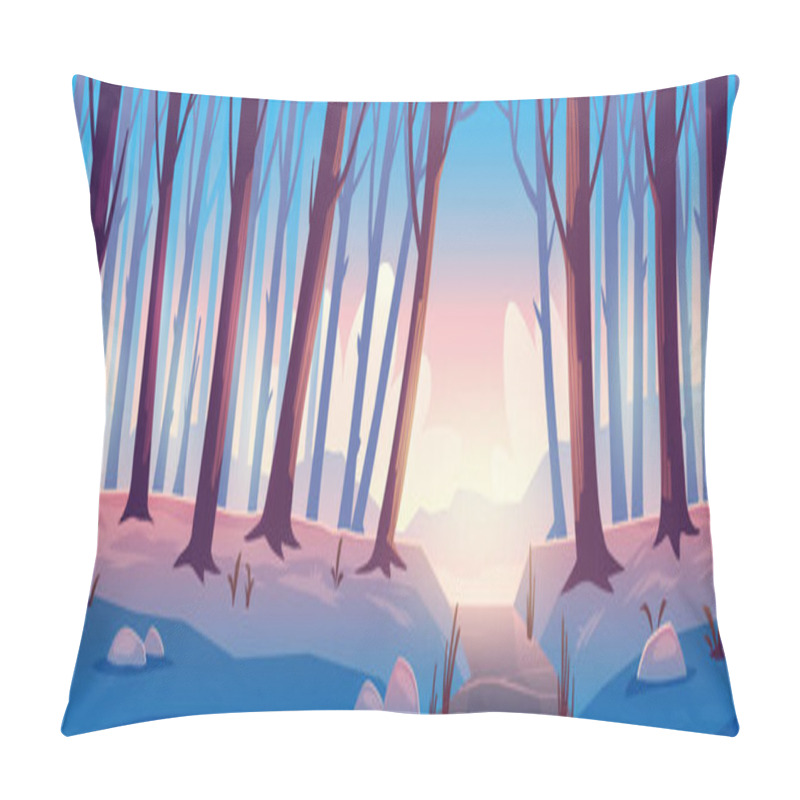 Personality  Winter Forest With Frozen River, Trees And Snow Pillow Covers