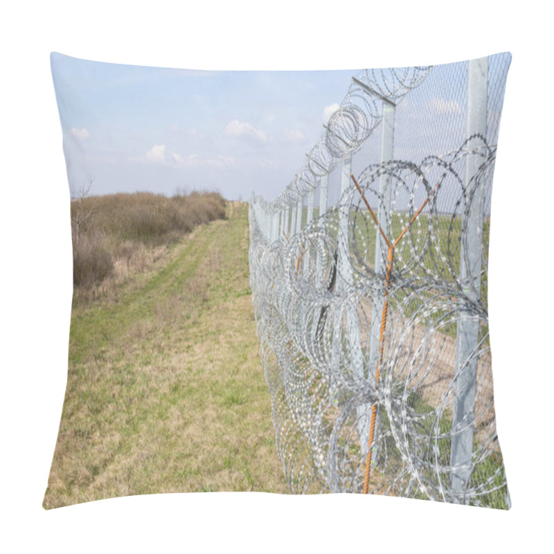 Personality  Border Fence Between Rastina (Serbia) & Bacsszentgyorgy (Hungary). This Border Wall Was Built In 2015 To Stop The Incoming Refugees & Migrants During The Refugees Crisis, On Balkans Route Pillow Covers