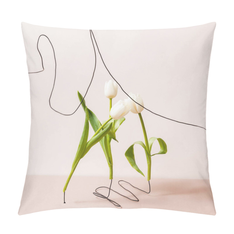 Personality  Floral Composition With White Tulips Isolated On Beige Pillow Covers