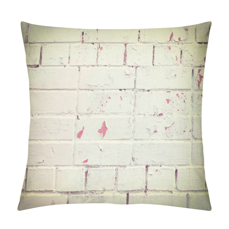 Personality  Old Brick Wall Painted With White Paint. The Paint Is Peeled Off And Erased. Old Brickwork Coating, Close-up Texture. Pillow Covers