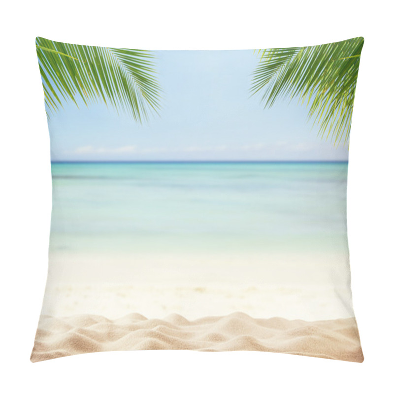 Personality  Summer Sandy Beach With Blur Ocean On Background Pillow Covers