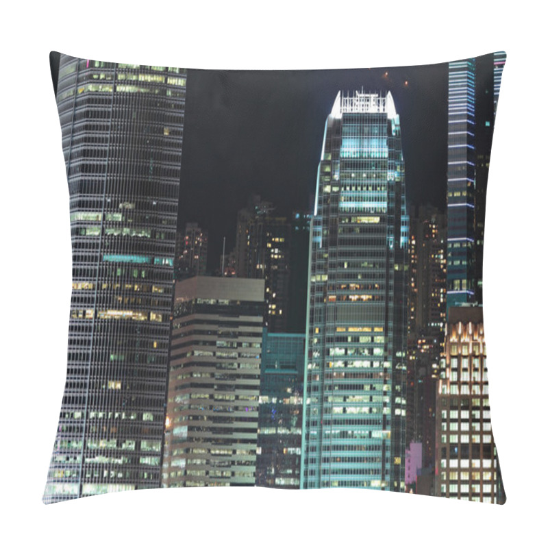 Personality  Business Buildings At Night In Hong Kong Pillow Covers