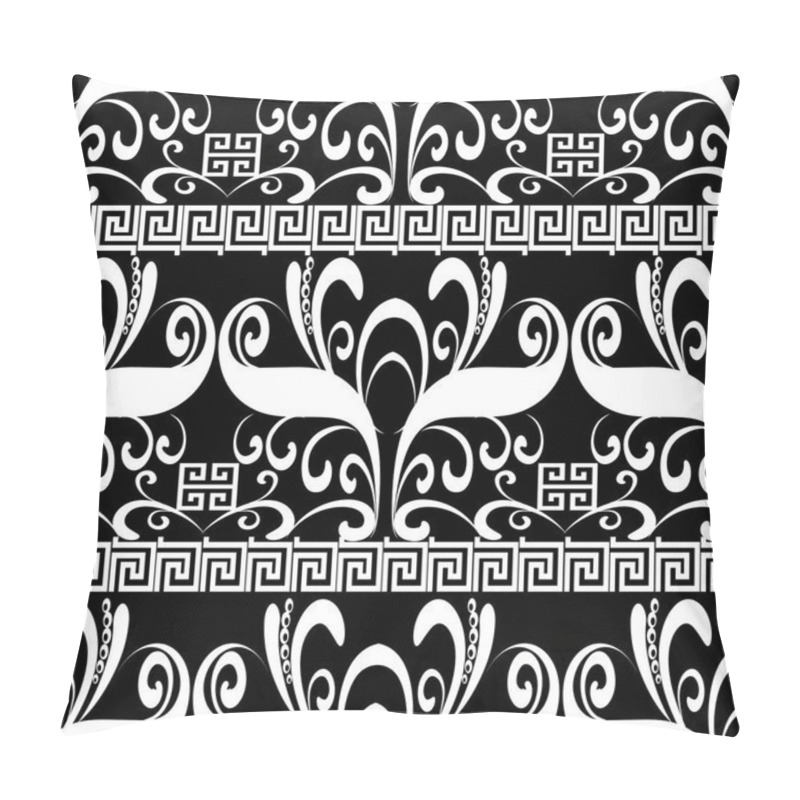 Personality  Meander Floral Seamless Pattern. Vector Black And White Geometry Pillow Covers