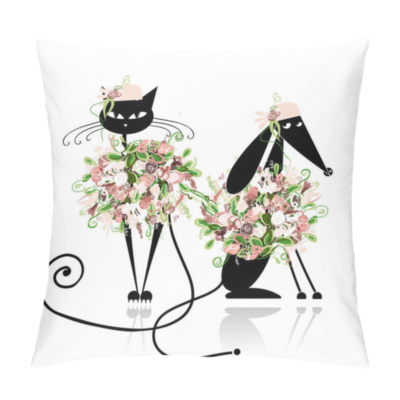 Personality  Glamor Cat And Dog In Floral Clothes For Your Design Pillow Covers