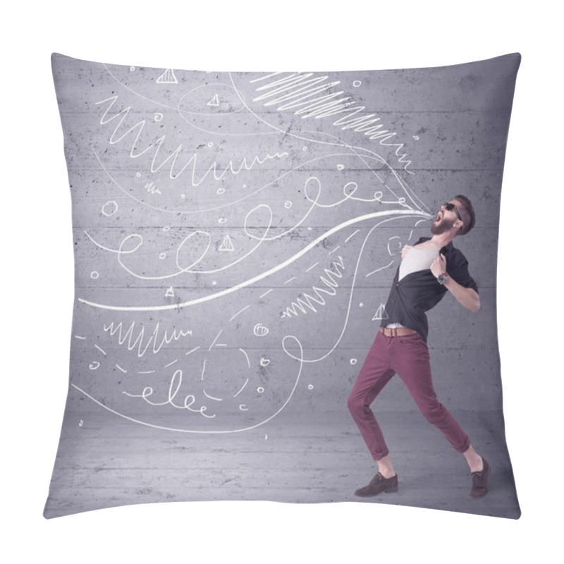 Personality  Funny Shouting Hipster With Drawn Lines Pillow Covers