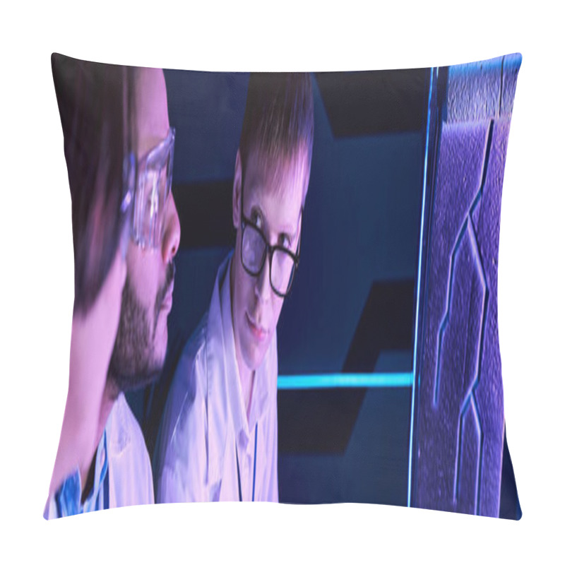 Personality  Banner, Futuristic Exchange: Three Scientists And An Intern Observe Colleagues Pillow Covers