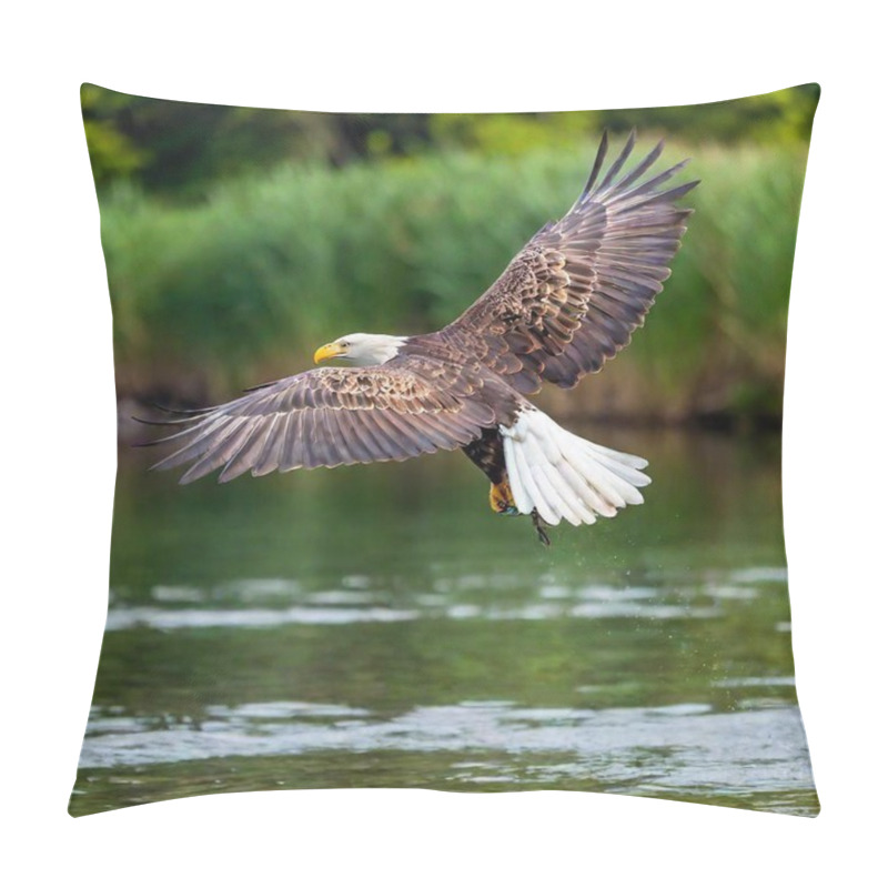 Personality  An Eagle Diving Towards A River To Catch A Fish Pillow Covers