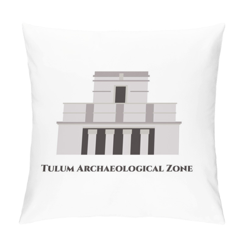 Personality  Archeological Zone Of Tulum. It Is A Resort Town On Mexico's Caribbean Coast. One Of Tourist Destination. The Ruins And Surrounding Sea Are So Beautiful. This Majestic Mayan City. Cartoon Flat Vector Pillow Covers