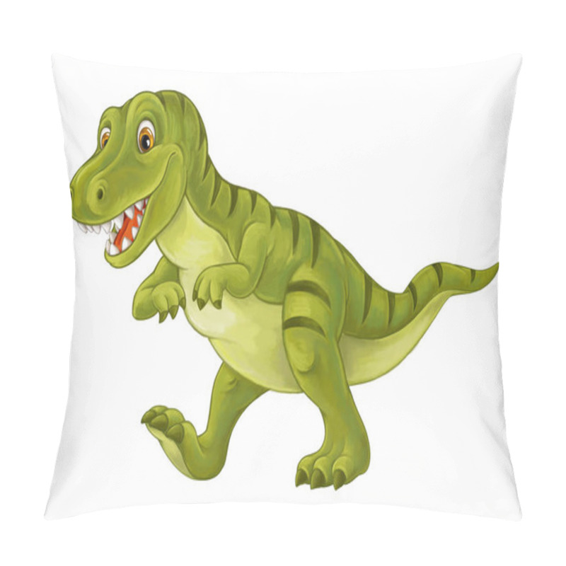 Personality  Cartoon Scene With Happy And Funny Dinosaur Tyrannosaurus - On White Background - Illustration For Children Pillow Covers