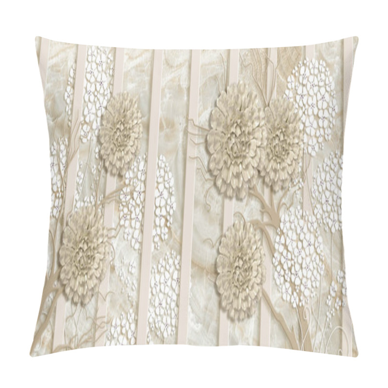 Personality  3d Illustration, Beige Marble Background, Vertical Stripes, Jewelry Flowers. Pillow Covers