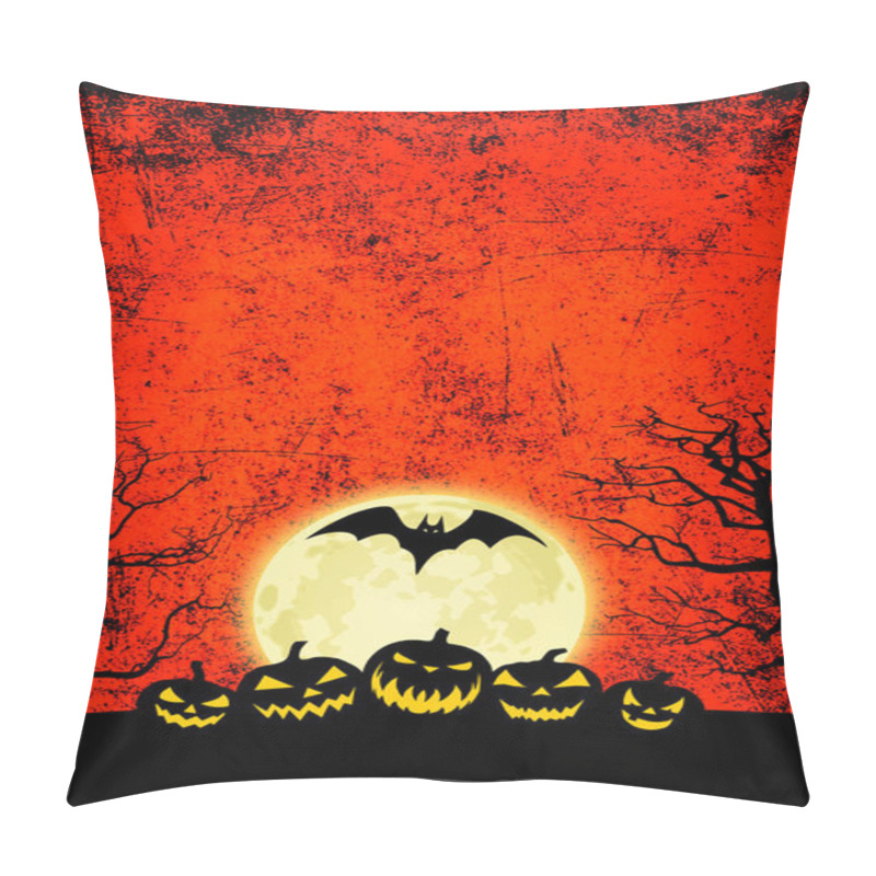 Personality  Red Halloween Background With Moon, Pumpkins And Bat Pillow Covers