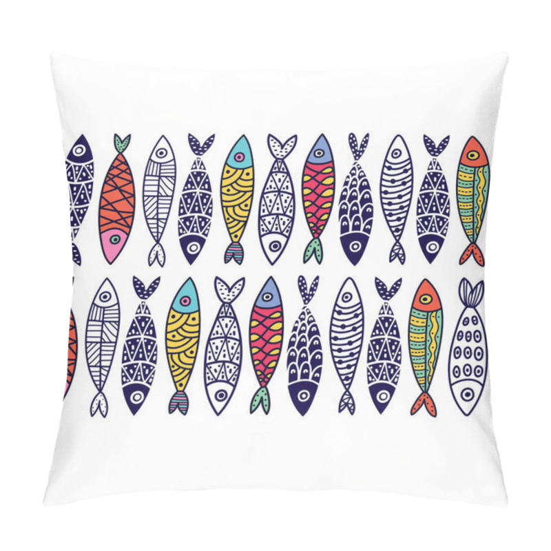 Personality  Vector Seamless Horizontal Border With Fish. Cute Sardines. Pillow Covers