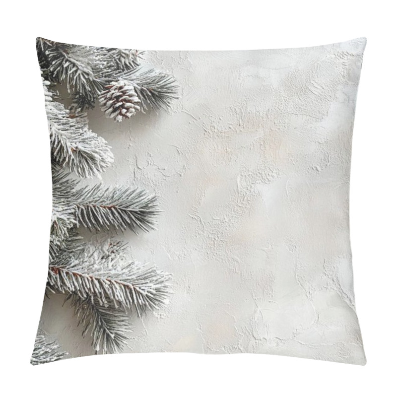 Personality  Frosted Evergreen Branches On A Textured White Background. Pillow Covers