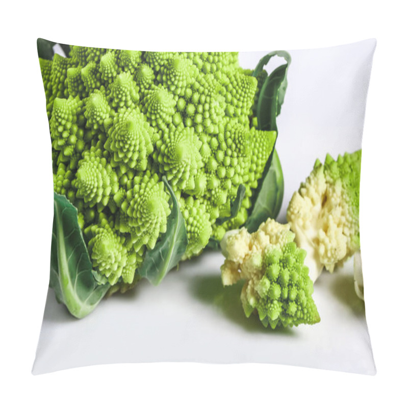 Personality  Romanesco broccoli close up. The fractal vegetable is known for it's connection to the fibonacci sequence and the golden ratio. Fun food for any practical scientists that loves mathematics. pillow covers