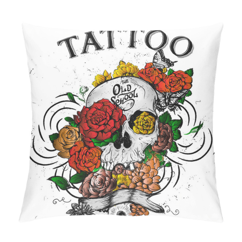 Personality  Skull And Flowers Tattoo Pillow Covers