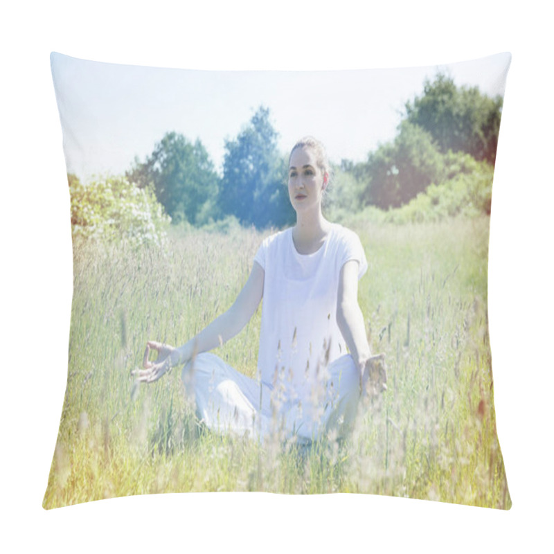 Personality  Calm Young Yoga Woman Meditating For Peace And Loneliness, Toned Pillow Covers