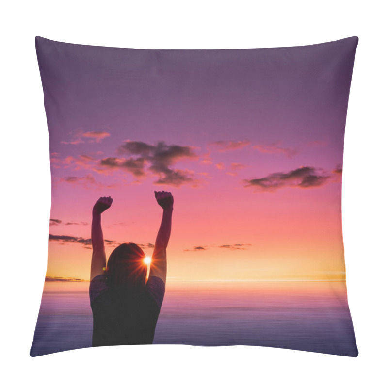 Personality  Silhouette Of Young Woman At Sunset On Sea Background.  Pillow Covers