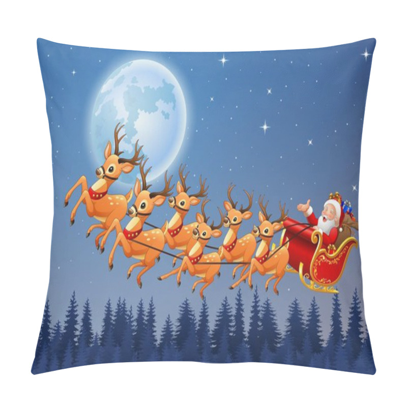 Personality  Santa Claus Rides Reindeer Sleigh Flying In The Sky Pillow Covers