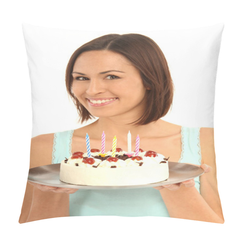 Personality  Portrait Of Woman With Cake Pillow Covers