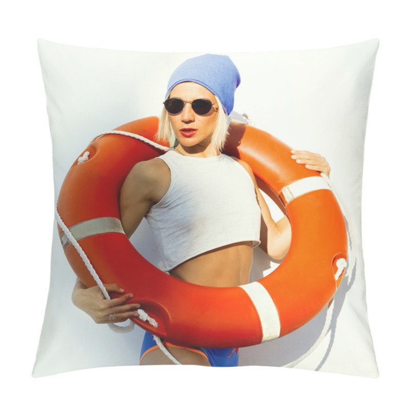 Personality  Glamorous Blonde With Life Buoy. Fashion Marine Style Pillow Covers