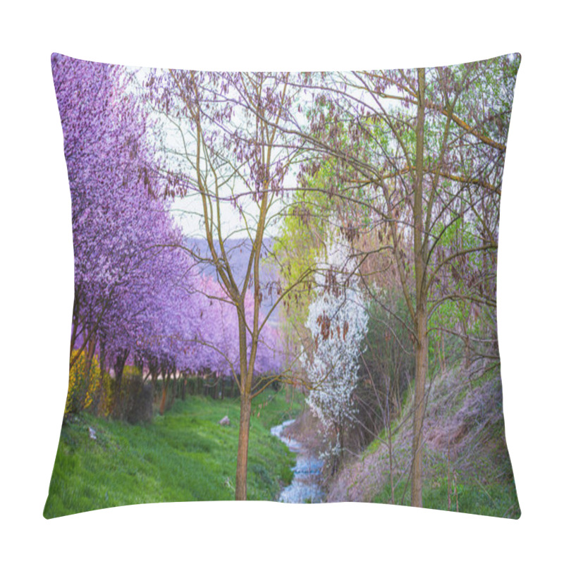 Personality  Garden With Blooming Sakura Trees In Spring Pillow Covers