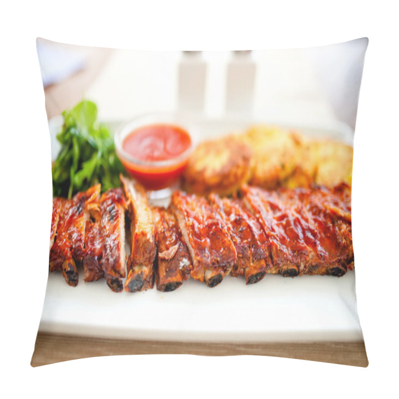 Personality  Main Dish - Pork Ribs And Barbeque Sauce With Parsley And Bread Pillow Covers