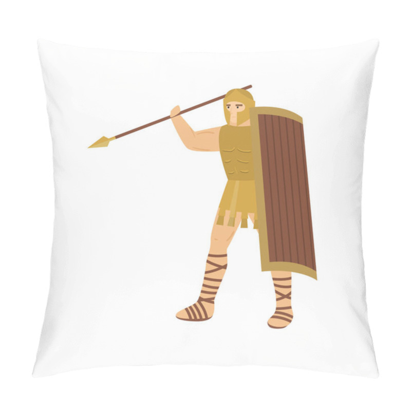 Personality  Formidable Centurion With Menacing Look In Steel Armor Raising Lance Above Head Isolated On White Background Pillow Covers