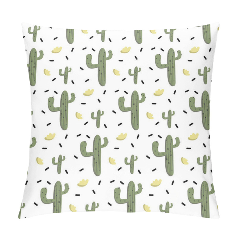 Personality   Vector Ornament With Cactus And Yellow Flowers In Doodle Style. Hand Drawn Cactus. Pattern Pillow Covers