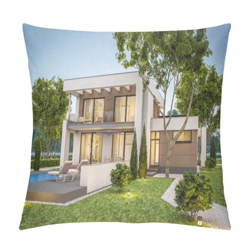 Personality  3d Rendering Of Modern House At Evening Pillow Covers