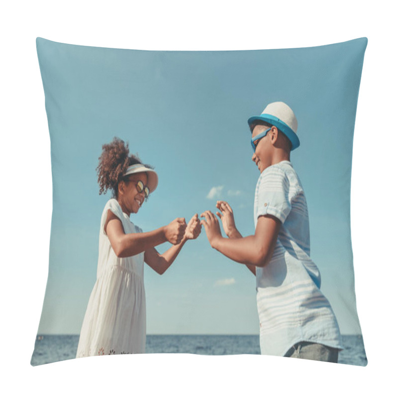 Personality  Happy Brother And Sister Playing At Seaside Pillow Covers