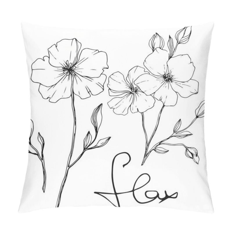 Personality  Vector. Isolated Flax Flowers Illustration Element On White Background. Black And White Engraved Ink Art. Pillow Covers