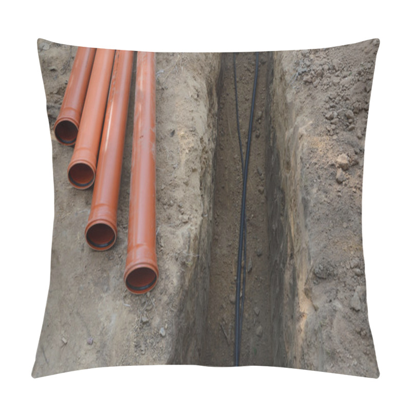 Personality  Laying Of Cables And Pipes In The Trench Pillow Covers