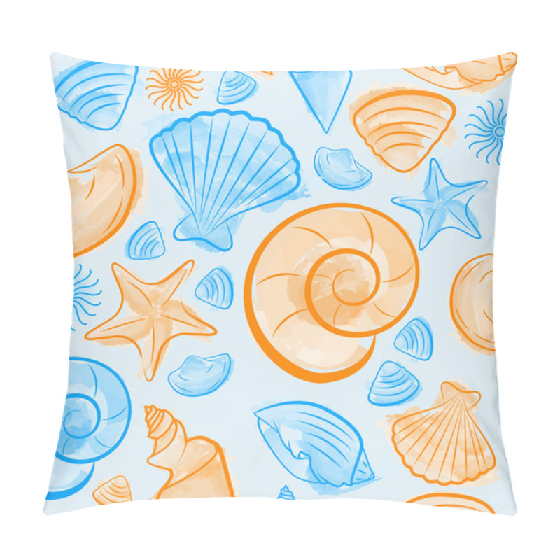 Personality  Seamless Pattern With Blue And Orange Seashells Pillow Covers