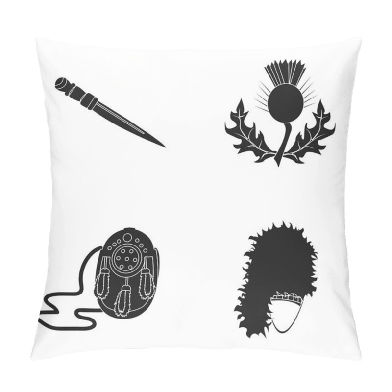 Personality  National Dirk Dagger, Thistle National Symbol, Sporran,glengarry.Scotland Set Collection Icons In Black Style Vector Symbol Stock Illustration Web. Pillow Covers