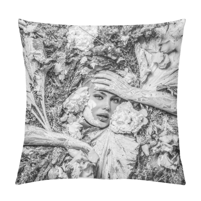 Personality  Fairy Tale Girl In Fantasy Stylization. Black-white Photo.  Pillow Covers