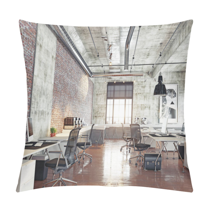 Personality  Detail View Of Modern Coworking Loft Office, 3d Rendering Concept. Pillow Covers