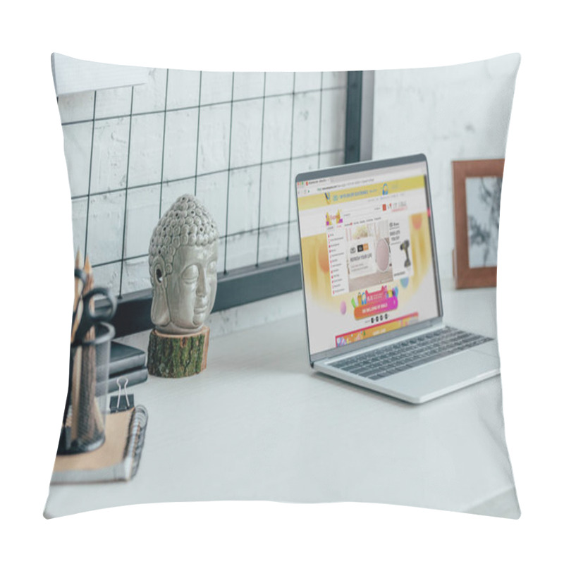 Personality  Laptop With Loaded Aliexpress Page On Table In Modern Office Pillow Covers