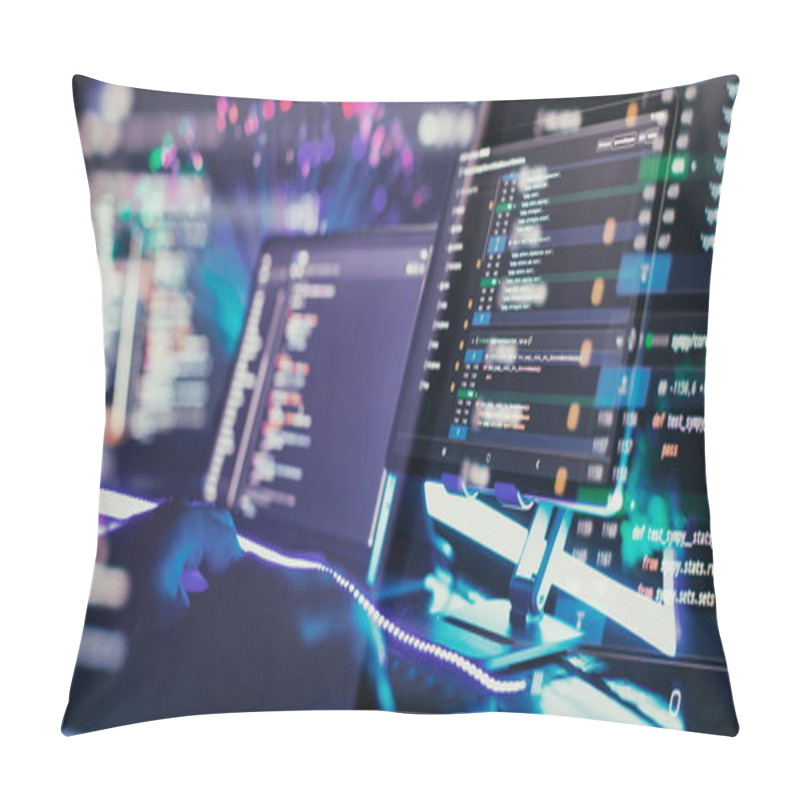 Personality  Program Code On A Computer Monitor With Fiber Optic Background. Internet And Technology Concept. Pillow Covers