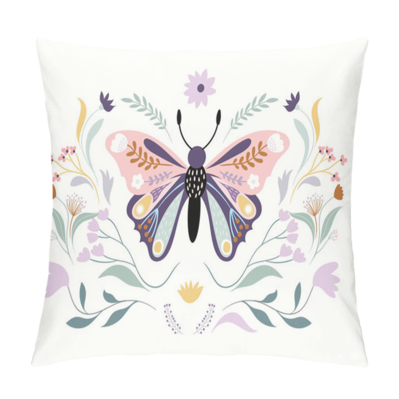 Personality  Floral Butterfly Isolated On White, Floral Poster, Banner, Wall Art, Modern Design Pillow Covers